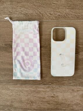 Loopy Case White Pastel Check Phone Case with Loop Grip for iPhone 14 Pro Max